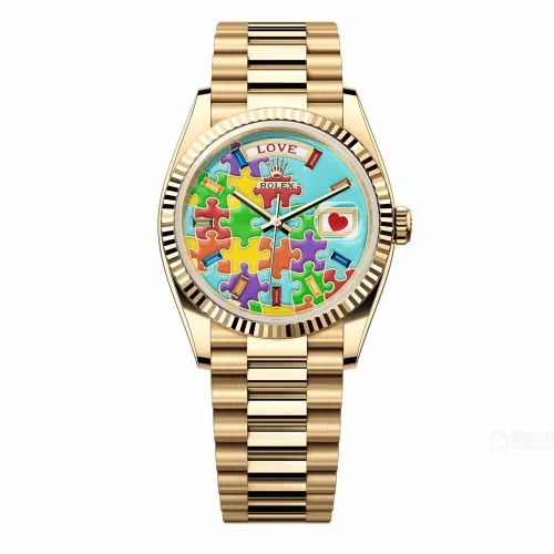 Rolex Day-Date 36 Yellow Gold - Fluted / Emoji Puzzle 128238-0106 (M128238-0106)